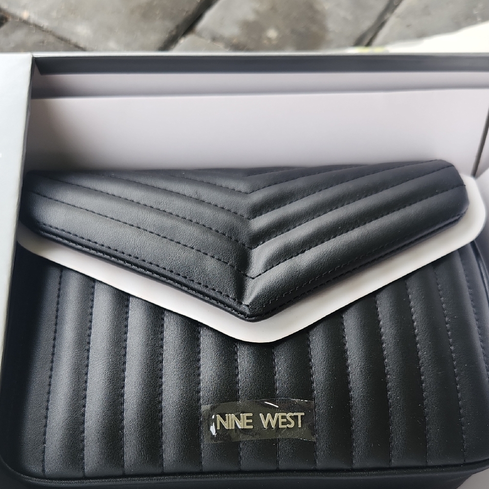 Nine West Quilted Black Envelope Clutch